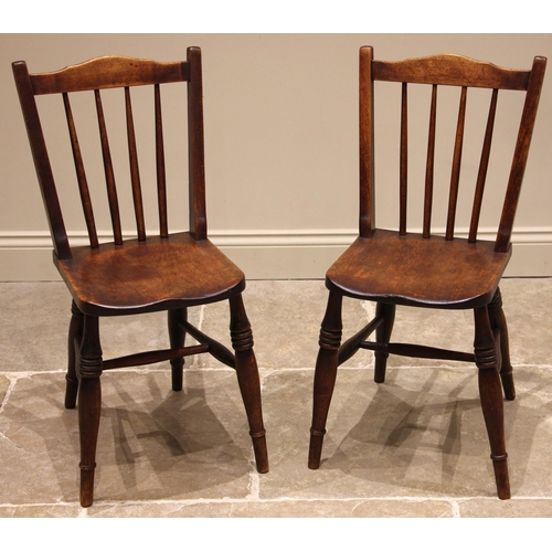 806 - A pair of Scottish vernacular stained birch kitchen chairs, stamped F East, Dundee, late 19th centur... 