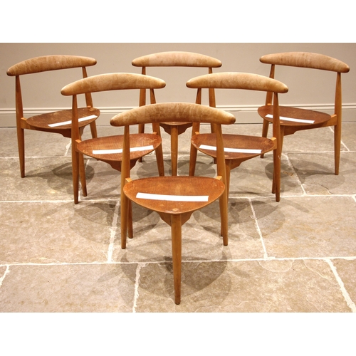 846 - A set of six Danish mid 20th century teak and beech wood stacking dining chairs, Hans Wegner for Fri... 