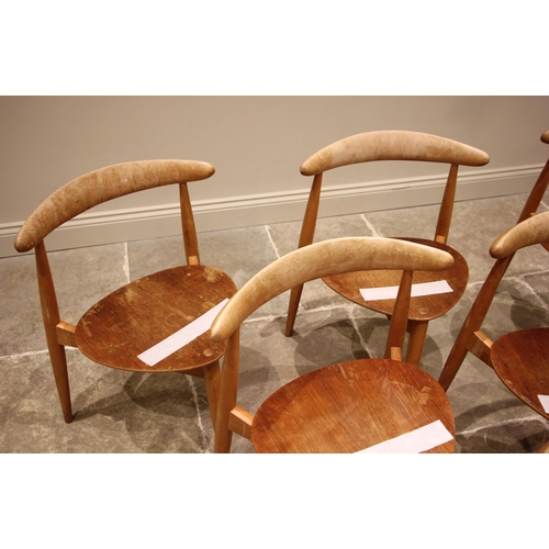 846 - A set of six Danish mid 20th century teak and beech wood stacking dining chairs, Hans Wegner for Fri... 