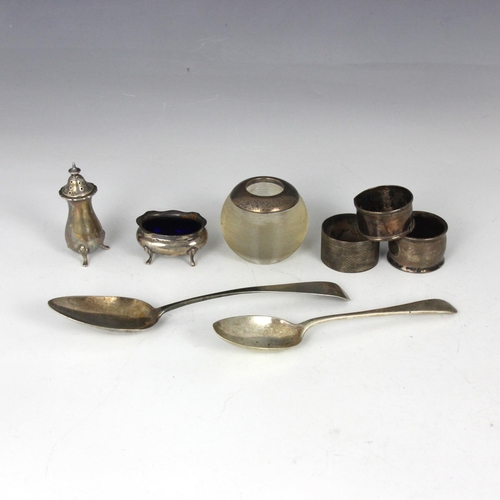 95 - A selection of silver items, including a Victorian silver mounted glass table vesta, Salmon & Glucks... 