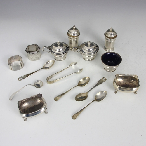 10 - A selection of silver, including a George V silver condiment set, Adie Brothers Ltd, Birmingham 1932... 