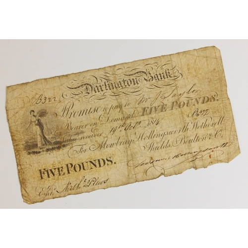 117 - Darlington Bank (Mowbray, Hollingsworth, Wetherall, Shields, Boulton & Co.), 5 pounds, 19th October ... 