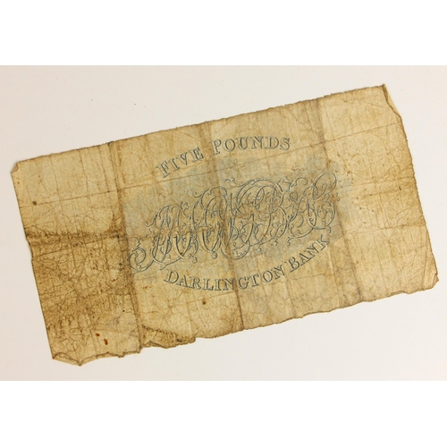 117 - Darlington Bank (Mowbray, Hollingsworth, Wetherall, Shields, Boulton & Co.), 5 pounds, 19th October ... 