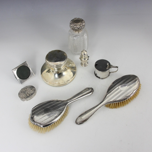 41 - A selection of silver items, including a George VI capstan ink well, W I Broadway & Co, Birmingham 1... 