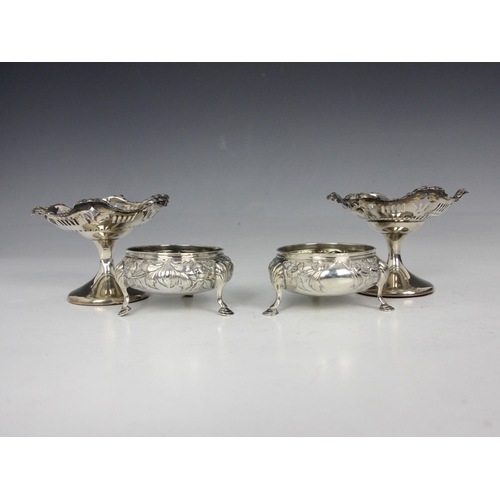 48 - A pair of Victorian silver open salts, William Robert Smily, London 1853, of cauldron form with embo... 