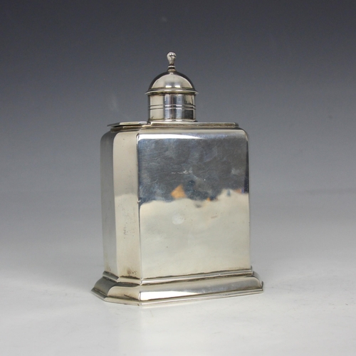 57 - A George V silver tea caddy, George Unite, Birmingham 1912, of Art Deco plain polished octagonal for... 