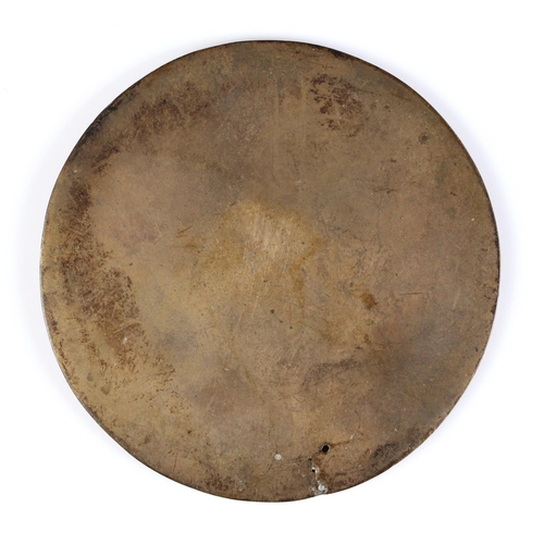 586A - A Japanese bronze disc mirror, 18/19th century, of circular form with crane decoration to one side, ... 