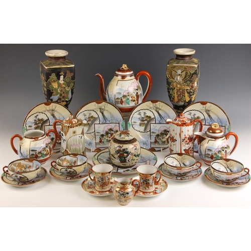 594 - A Japanese Kutani porcelain tea service, Meiji Period (1868-1912), comprising; six teacups and sauce... 