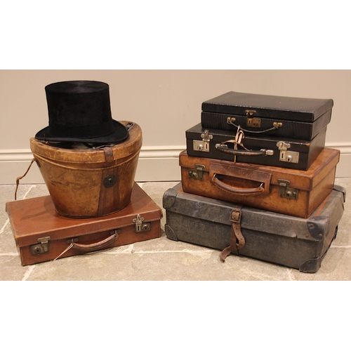 610 - A Battersby & Co, silk top hat, to a leather hat box, late 19th/early 20th century, a lizard skin va... 