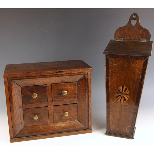 692 - An 18th century oak table top spice cupboard, formed with four pine lined drawers, 28cm H x 34cm W x... 