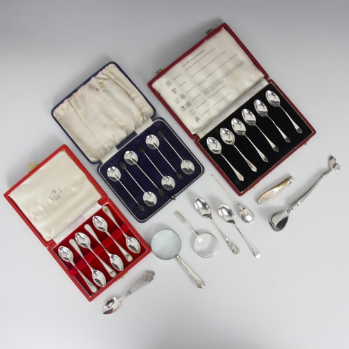 76 - A selection of cased silver flatware and silver coloured flatware, including a cased set of George V... 