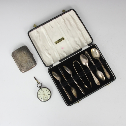 9 - A selection of silver and silver mounted items, including a cased set of Sandringham pattern teaspoo... 