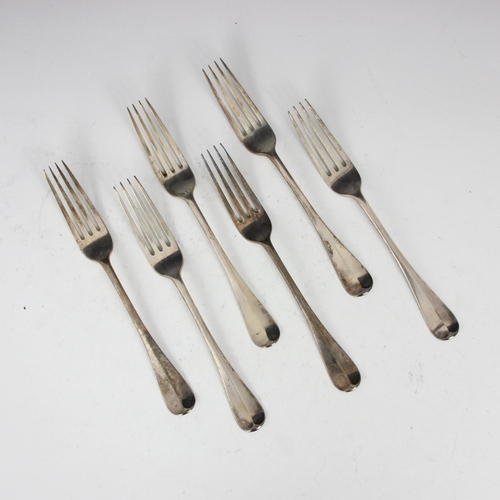 90 - A set of six Victorian silver Hanoverian pattern table forks, Goldsmiths and Silversmiths Co Ltd, Lo... 