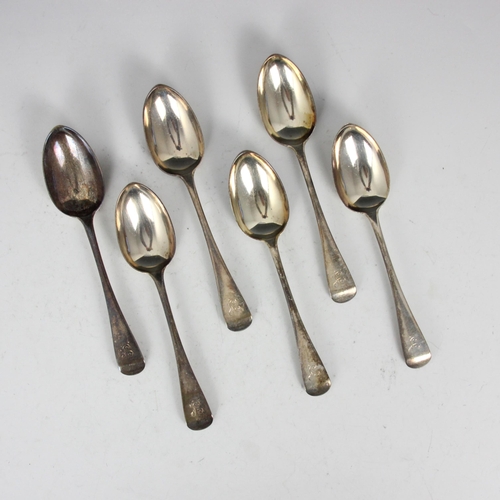 91 - A set of six Victorian silver Old English pattern dessert spoons, Chawner & Co, London 1867, with in... 