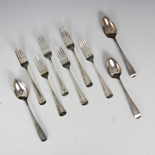 92 - A set of four George IV silver Hanoverian pattern forks, Edward Thomason, London 1826, engraved to r... 