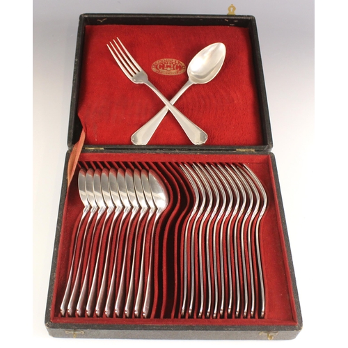 100 - A Christofle and Cie silver plated canteen of cutlery, the twelve forks with stylised raised border,... 