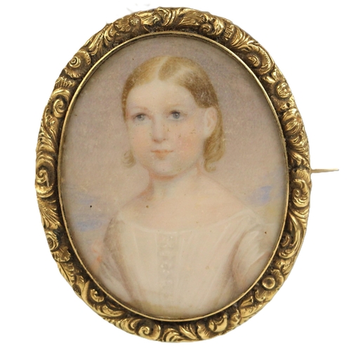 349 - English School (19th century), 
A portrait miniature depicting a bust length portrait of a young gir... 