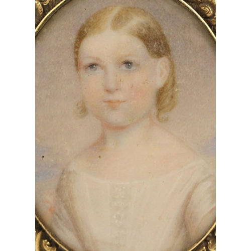 349 - English School (19th century), 
A portrait miniature depicting a bust length portrait of a young gir... 