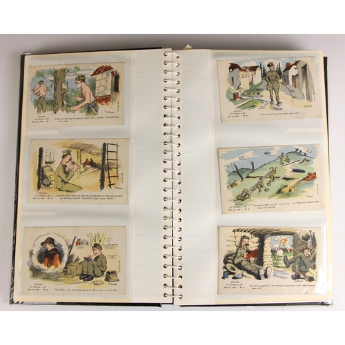 629 - A collection of nearly six hundred postcards to six albums, to include sixteen World War I embroider... 