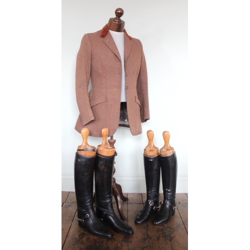 631 - Two pairs of ladies black leather riding boots, with two pairs of Tom Hill boot trees, and a Bernard... 