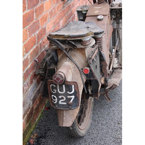 633 - A Velocette L.E. Model 149cc motorcycle, registration number GUJ 927, barn find condition, with tax ... 