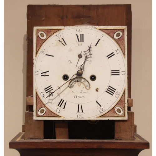 709 - A George III oak cased longcase clock, indistinctly signed by the maker from Holt, the 29cm painted ... 