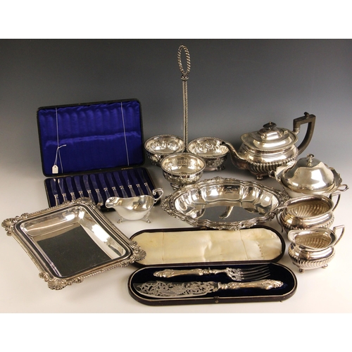 42 - An extensive collection of silver plated items, including entrée dishes, teapots, flatware, muffin w... 