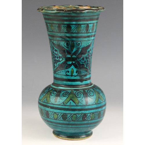 579 - A Moroccan terracotta Tamegroute style vase, 20th century, of globe and flared shaft form, hand pain... 