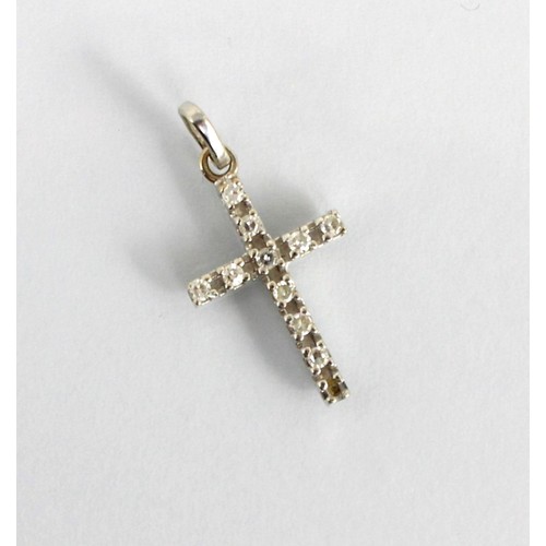 183 - A diamond set cross pendant, the ten round cut diamonds within white metal claw setting edge, with p... 