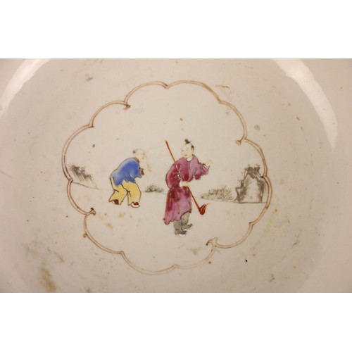 593 - A Chinese porcelain famille rose centre bowl, Qianlong (1736-1795), the large circular bowl external... 