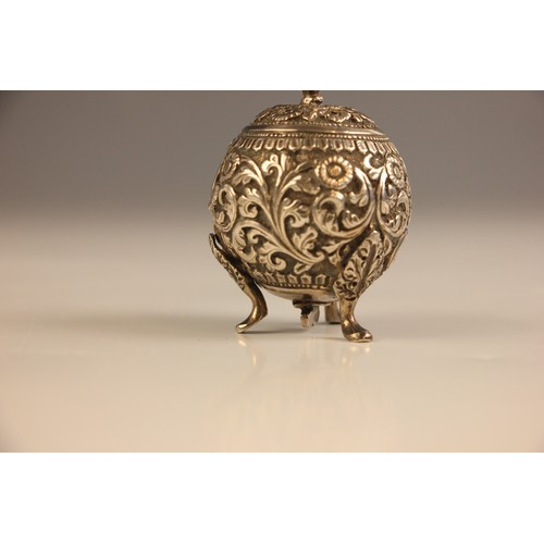 45 - A white metal Anglo-Indian bowl, of bulbous form with embossed continuous decoration depicting figur... 