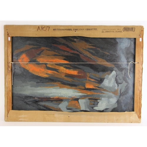 410 - J. Williams (Abstract school, 20th century),  
Figure in an abstract landscape in the manner of Howa... 