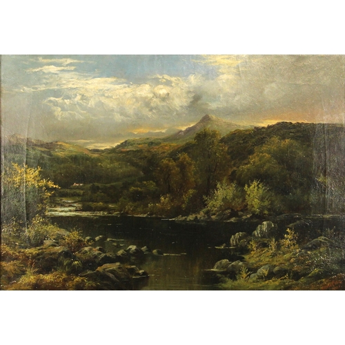 412 - Edward Cole (British, late 19th/early 20th century),  
A river landscape with mountain beyond,  
Oil... 