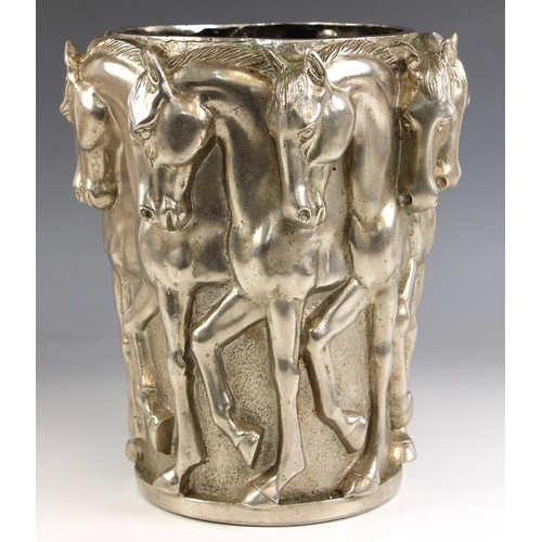 513 - An Art Deco cast metal wine cooler, early 20th century circa 1930, modelled as a continuous frieze o... 