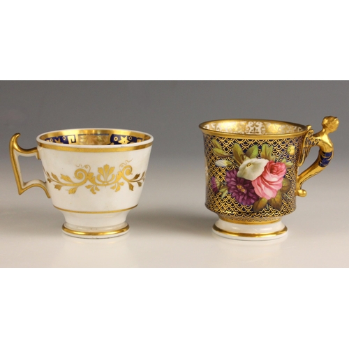 549 - A Spode porcelain coffee cup, early 19th century, the London shape cup with winged figural handle, t... 