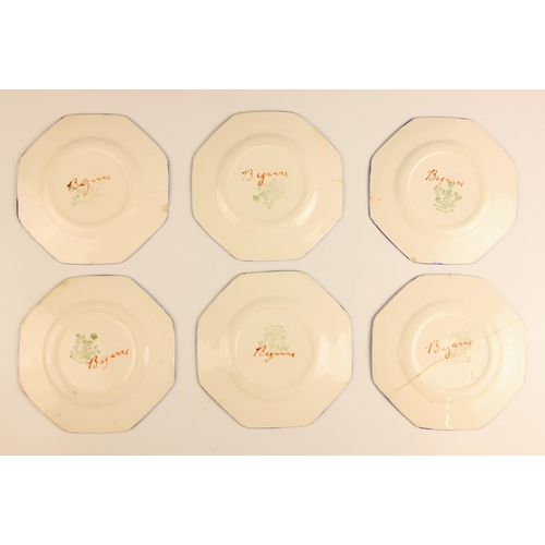 597 - Six early Clarice Cliff Original Bizarre octagonal side plates, probably circa 1925, each hand-paint... 