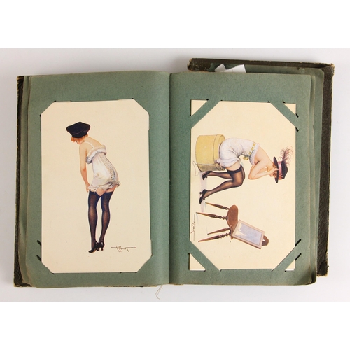 741 - A postcard album containing approximately ninety artistic and erotic postcards, to include examples ... 