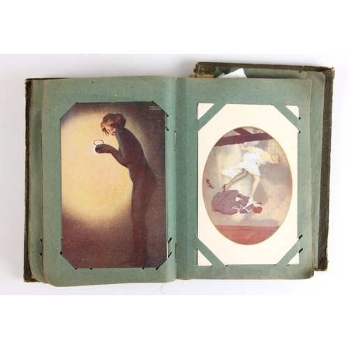 741 - A postcard album containing approximately ninety artistic and erotic postcards, to include examples ... 