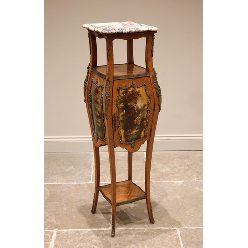 1011 - A French Kingwood and marble topped Vernis Martin type jardinière stand, early to mid 20th century, ... 