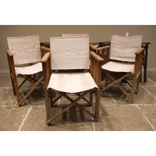 1022 - Eight oak framed directors chairs, late 20th century, each with an ivory coloured canvas seat and ba... 