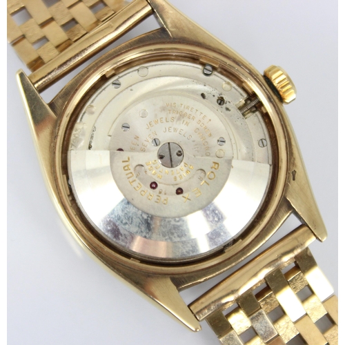 157 - A mid 20th century 9ct Rolex Oyster Perpetual Datejust 'Red' wristwatch, ref: 6305, the circular pat... 