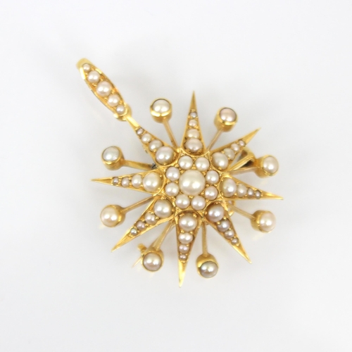 356 - A late 19th century split pearl brooch/pendant, the raised flowerhead designed centre within a star ... 