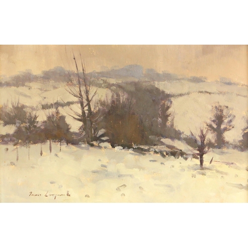 429 - James Longueville PS, RBSA (British, b.1942),  
‘Snow Near Broxton’,  
Oil on board,  
Signed lower ... 