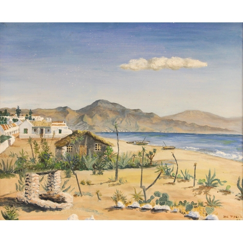 430 - Hugh De Paula (British, 20th century),  
‘Old Fishing Village – Torremolinos’,  
Oil on canvas,  
Si... 