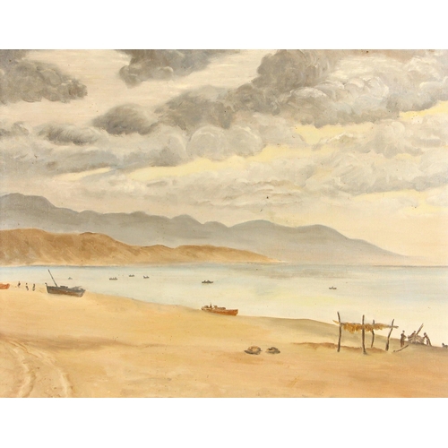 430 - Hugh De Paula (British, 20th century),  
‘Old Fishing Village – Torremolinos’,  
Oil on canvas,  
Si... 