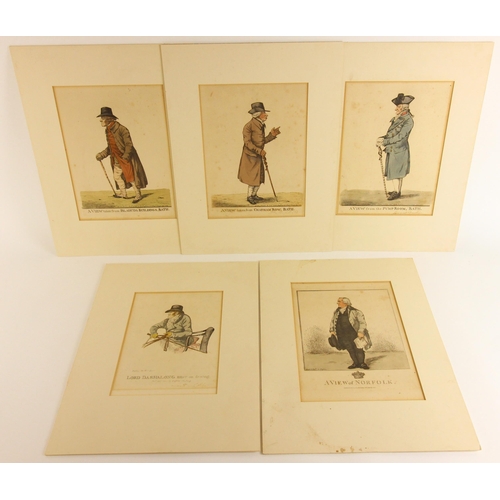 499 - After Robert Dighton (British, 1752-1814),  
Five humorous portraits comprising:  
'A View Of Norfol... 