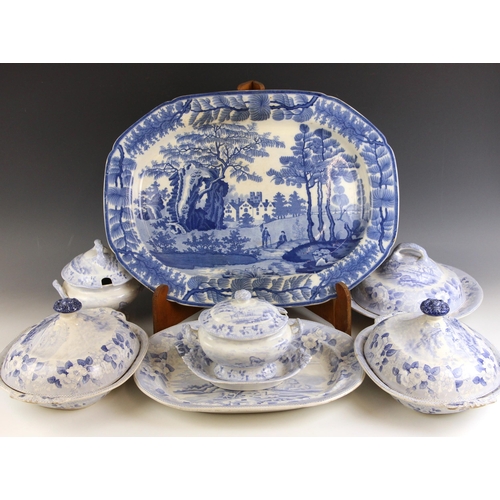 548A - A Davenport blue and white meat plate in the 'Bisham Abbey' pattern, early 19th century circa 1825, ... 