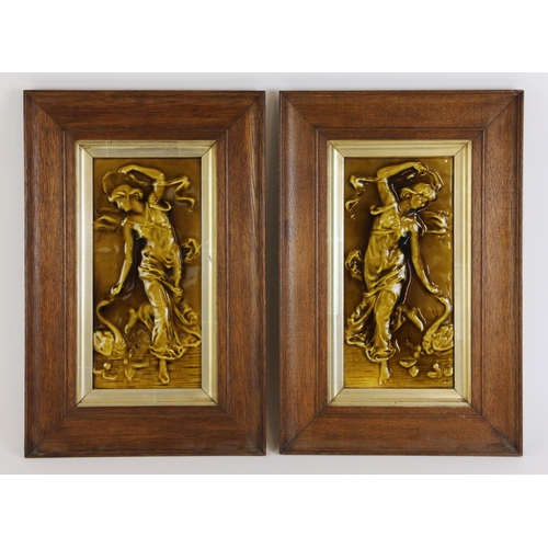 594 - A pair of Gibbons Hinton & Co of Stourbridge relief moulded figural tiles, late 19th century, each m... 