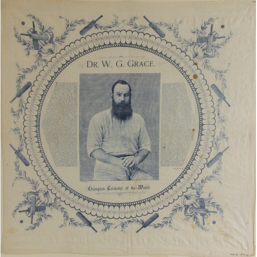 655 - CRICKET INTEREST:  A silk scarf titled 'Dr W G Grace - Champion Cricketer of the World', the design ... 