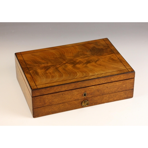 744 - An artist's watercolour box, 19th century, the mahogany box with hinged cover and lower drawer, cont... 